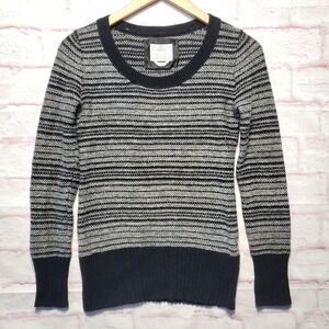 Old Navy Angora Wool Blend Sweater Womens Small Black White Striped Crewneck Y2K
